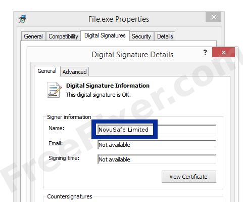 Screenshot of the NovuSafe Limited certificate